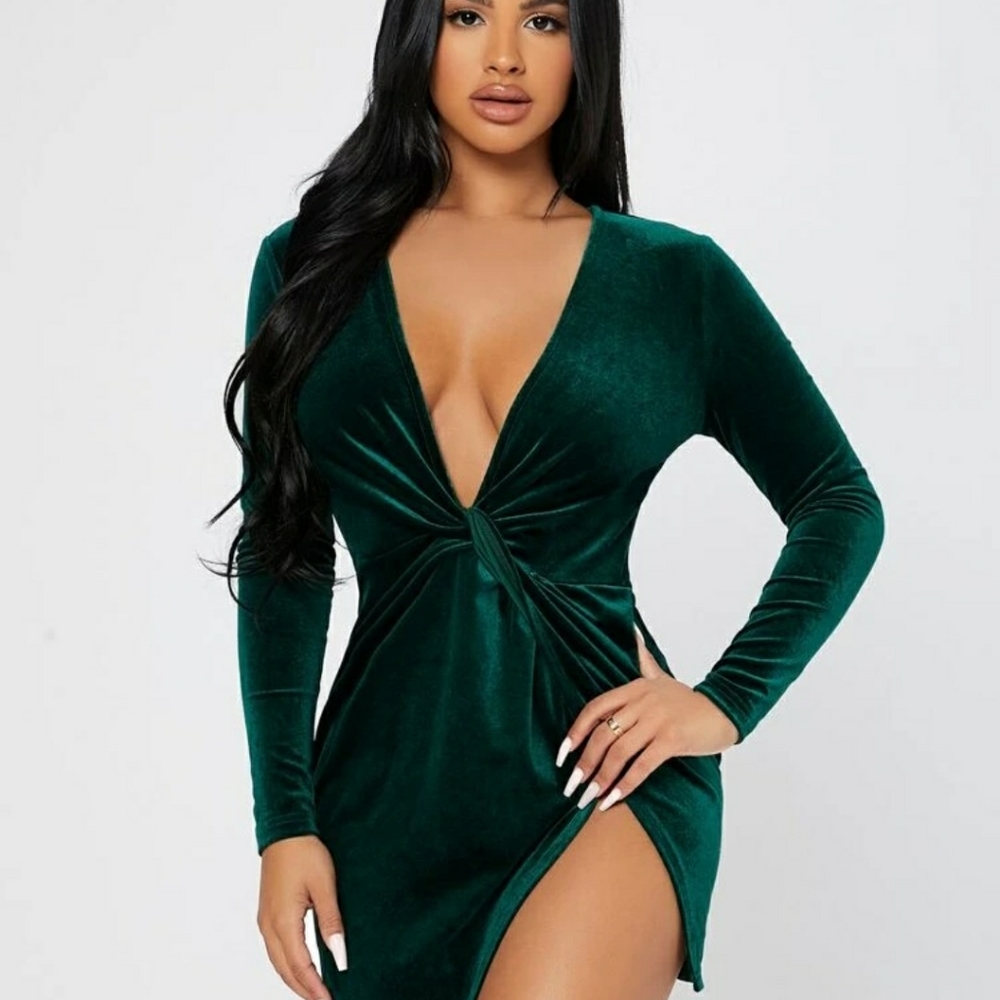 Twist Front Wrap Velvet Dress